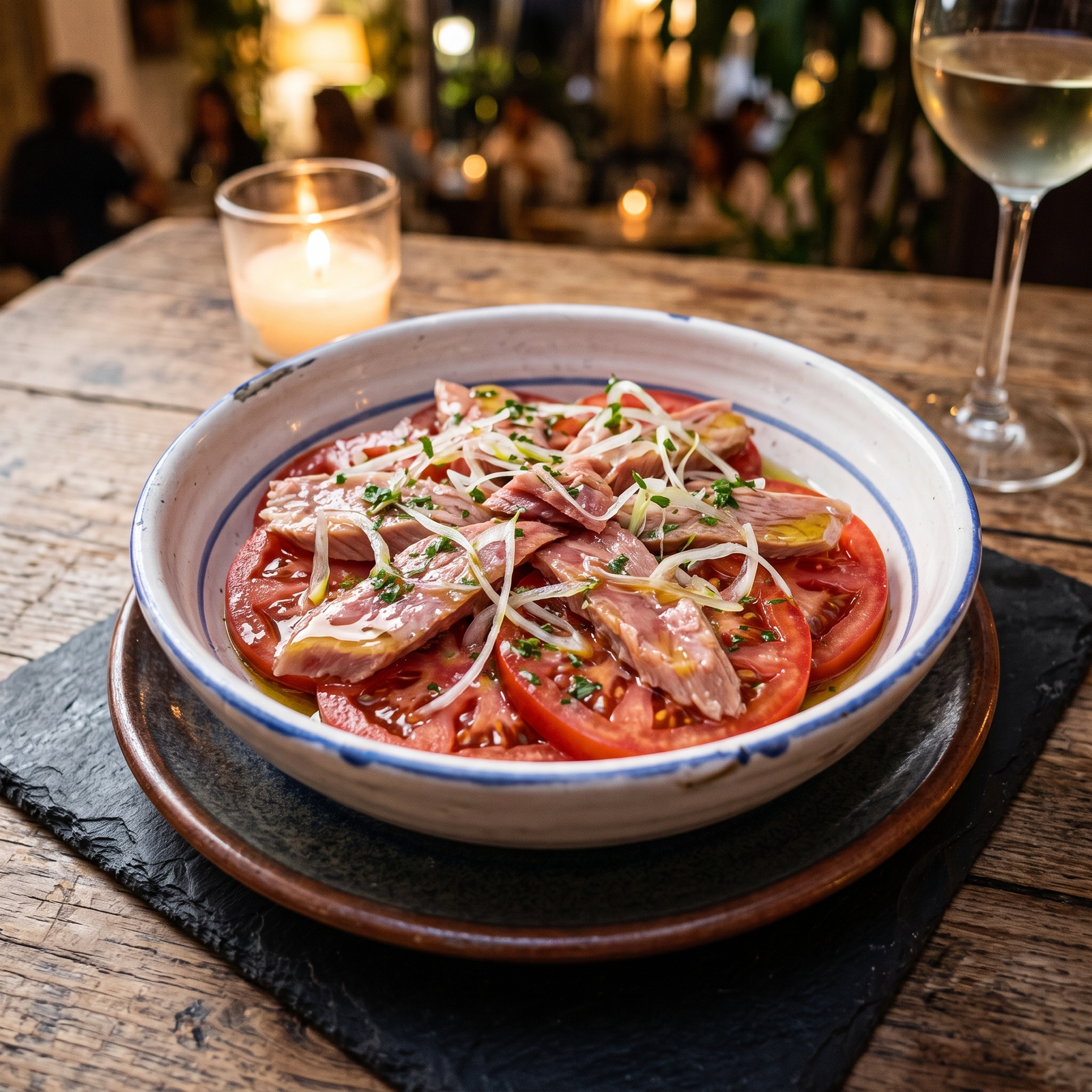 Tomate de temporada con ventresca de atún